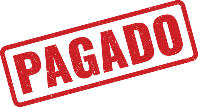 Red rubber stamp with the word PAGADO in bold white letters signifying payment completed, distressed texture, grunge style