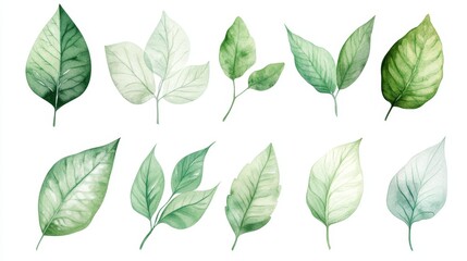Fototapeta premium Capturing the essence of green leaves a botanical watercolor collection in a serene nature setting
