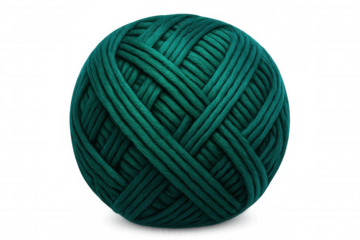 Green yarn ball with transparent background, perfect for knitting and crochet projects, showcasing the beauty of color and texture