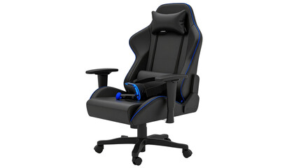Gaming chair setup with VR headset and controllers, isolated on transparent background