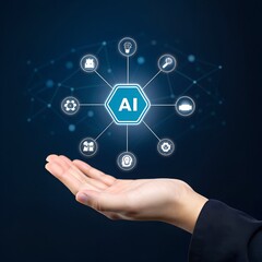 Hand holding social network connection concept with digital communication icons