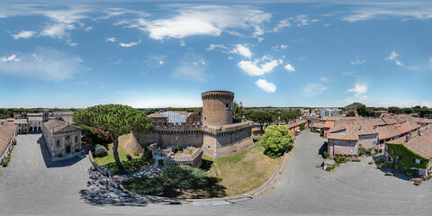 Aerial view on the Castello di Giulio II in Ostia Antica. Italy