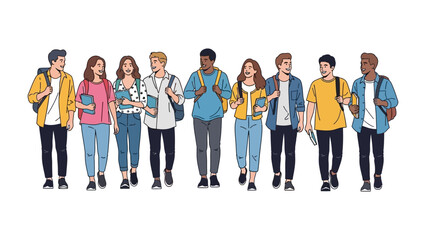 United Students on Campus: A diverse group of college students strolls across campus, embodying the spirit of learning, social connection, and the journey towards higher education.