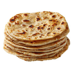 Fototapeta premium Stack of golden brown flatbread isolated on transparent background