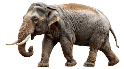 Fototapeta premium Majestic Elephant: The image encapsulates the majestic presence of a large elephant, its wrinkled hide and impressive tusks. Captured in stunning detail, the creature strides forward.
