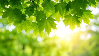 Sunlit Green Maple Leaves with Spring.