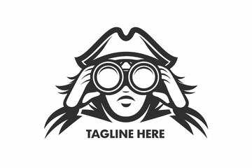 Pirate with Binoculars Design on White Background Bold Adventure Icon