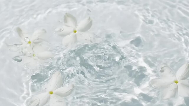 White flowers float on rippling water petals submerged creating gentle surface patterns