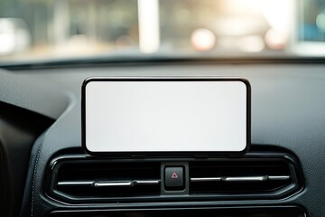 Blank smartphone mounted in a car's dashboard