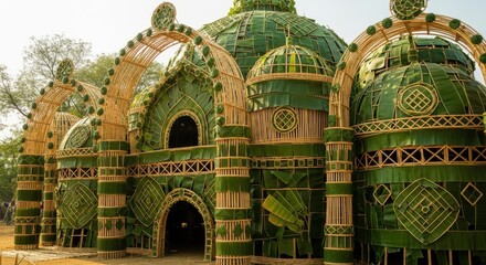 Intricate Festival Structure Crafted From Natural Green Materials