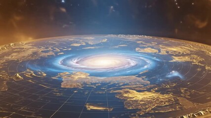 Conceptual Flat Earth Model Protected Under Glass Dome with Galaxies - Powered by Adobe