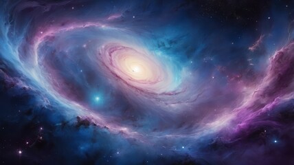 Fototapeta premium Vibrant cosmic nebula with swirling galaxies and distant stars painting the vast universe with stunning colors