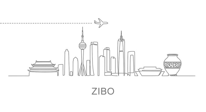 Zibo Skyline China Cityscape Outline.