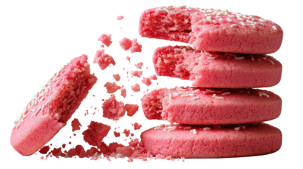 Sweet Biscuit Stack: A visual celebration of the delectable biscuit, perfect for culinary projects and food-related content. A delightful stack of vibrant pink cookies, showcasing their texture.