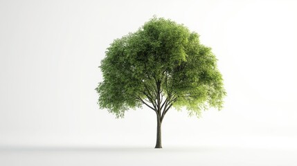 Obraz premium Majestic tree displaying vibrant green leaves in serene nature setting captured from ground level perspective