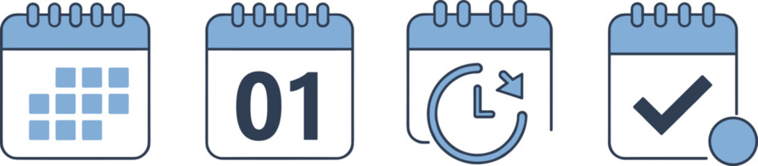 Calendar icon set, date reminder, schedule planner, event management, deadline tracker, meeting planning, time organization symbols
