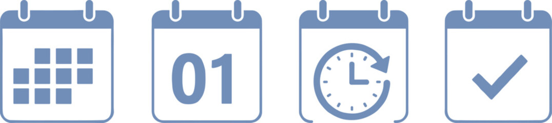 Calendar icons set, date, schedule, time, month, reminder, deadline, event, day, plan, task, appointment, note, mark, organize