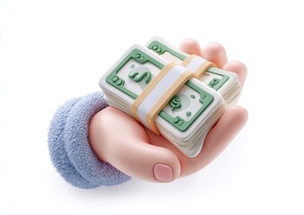 Cartoon hand holding bundled cash
