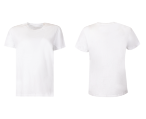 Blank white female neck t-shirts, template front and back view, cream color on mannequin transparent background, T-shirt mockup for design