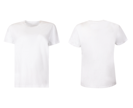 Blank white female neck t-shirts, template front and back view, cream color on mannequin transparent background, T-shirt mockup for design