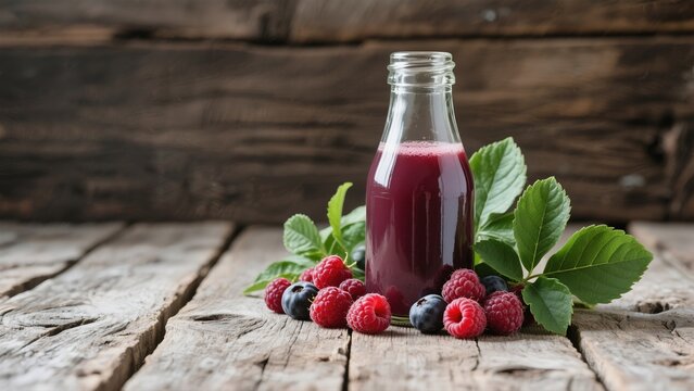 Freshly squeezed berry juice bottle, healthy drink material