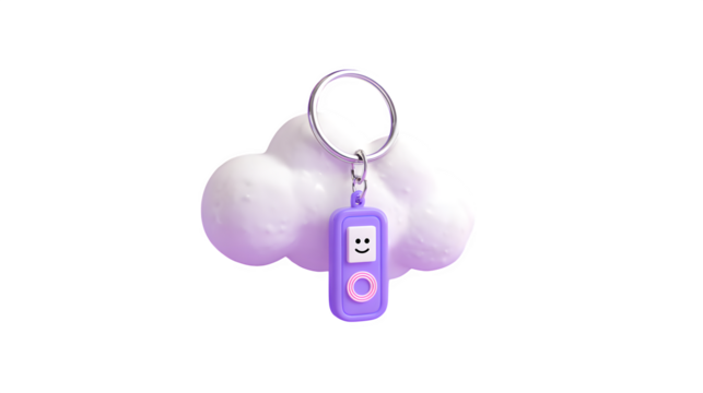 3D stylized keychain with floating branding tag