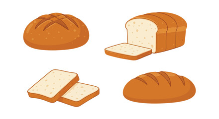Assortment of Freshly Baked Bread Loaves and Slices Cartoon Illustration
