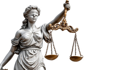 Lady Justice: A close-up captures the stoic elegance of Lady Justice, her blindfold a symbol of impartial judgment as she holds the scales of justice. She embodies law and fairness.
