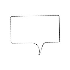 Square dotted outline speech bubble icon in simple black linear style, isolated blank template for comic message or design.