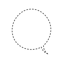 Round circle dashed outline speech bubble element in black linear design, isolated template for dialogue, chat, or comic.
