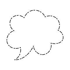 Cloud shaped dashed outline speech bubble with curved tail, doodle comic style design for chat, message, conversation, and communication.