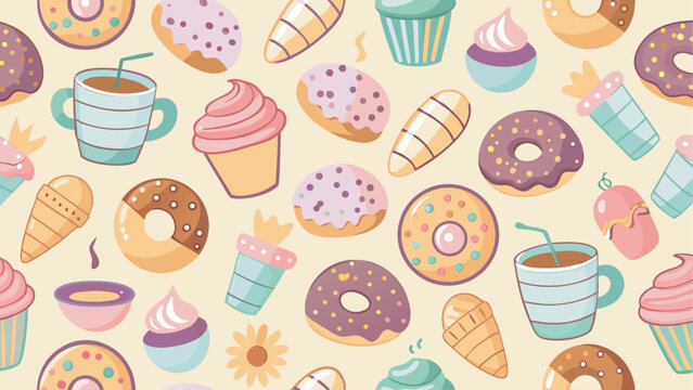 Seamless sweets and cupcake pattern background