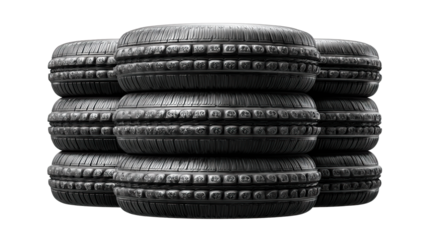 Tires Stacked: A structured stack of tires, meticulously arranged and conveying strength, safety, and reliability for automotive needs.