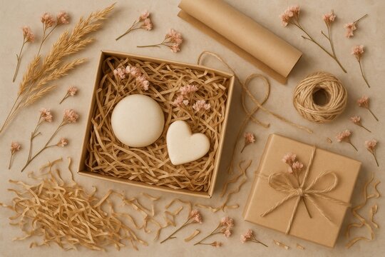 Handcrafted soap gift set home product photography minimalist style top-down view relaxation concept