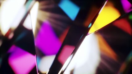 Rotating crystal prism close-up with animated light refractions and vivid color transitions - Powered by Adobe