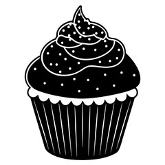 Cupcake with snowy topping silhouette vector illustration