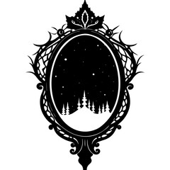 Frozen enchanted mirror silhouette vector illustration