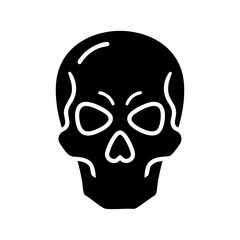  icon of human skull with hollow eyes and nose cavity, halloween horror symbol