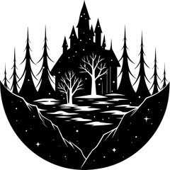  Frozen enchanted forest silhouette vector illustration
