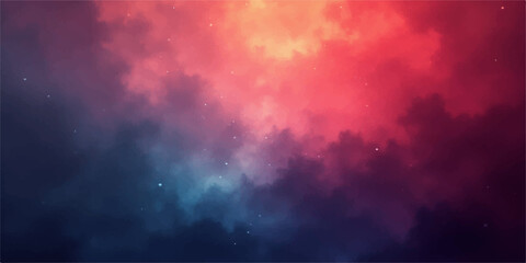Vibrant colorful clouds drift across a dark, abstract sky with distant stars © alien