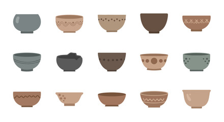 Assortment of Decorative Ceramic Bowls in Various Colors and Designs