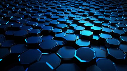 Dark Blue Hexagonal Grid Pattern With Glowing Edges abstract background