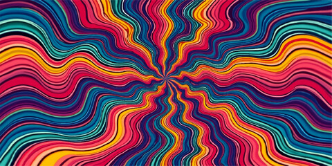 Vibrant striped rainbow geometric pattern for a seamless retro psychedelic backdrop