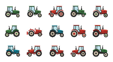 Collection of Colorful Flat Design Farm Tractors