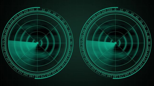 The concept Radar loop animation, Radar point to detect enemy position. Cyan color security concept animation Rader searching.