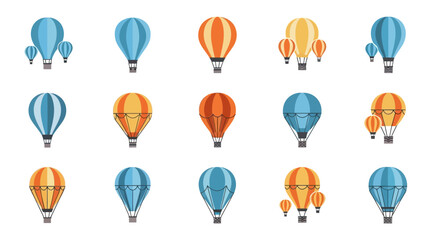 Collection of Colorful Striped Hot Air Balloons with Baskets