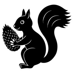  Squirrel with pine cone silhouette vector illustration