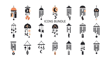 Collection of Decorative Wind Chimes with Celestial Motifs