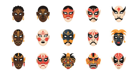 Collection of Colorful Traditional Asian and African Masks