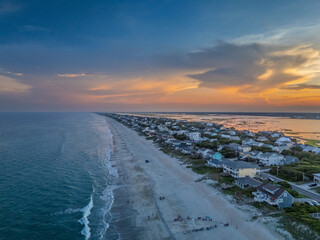 Sunset on Topsail Island, Surf City, North Carolina aerial view  © Jason
